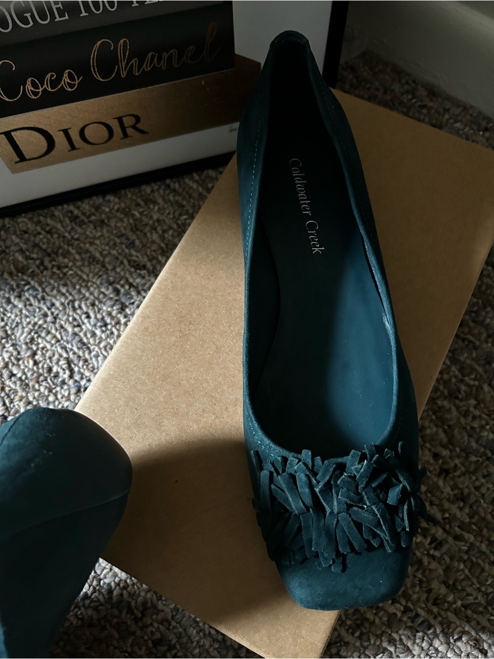 Coldwater Creek Teal Satin Fringe Ballet Flats, NWT Size 8.5M - Picture 3 of 7